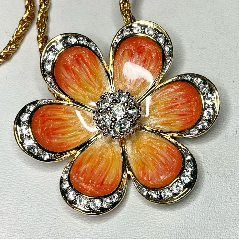 Nolan Miller Necklace Enamel Rhinestone Flower NWOT